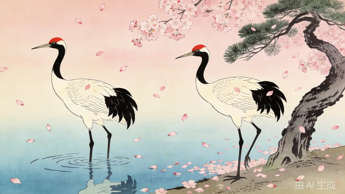 Cranes Among the Blossoms