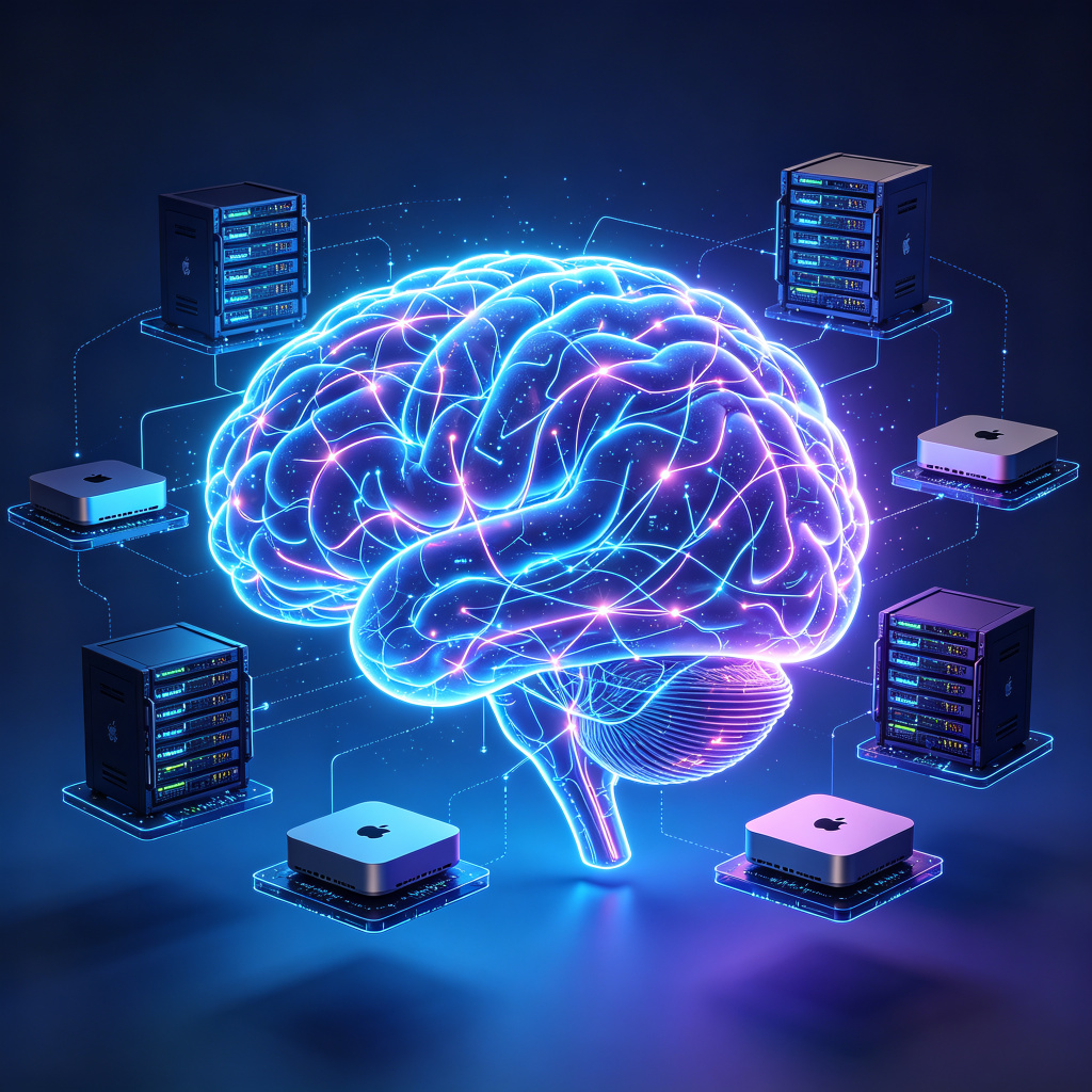 A glowing digital brain surrounded by servers — inference compute is the new battleground
